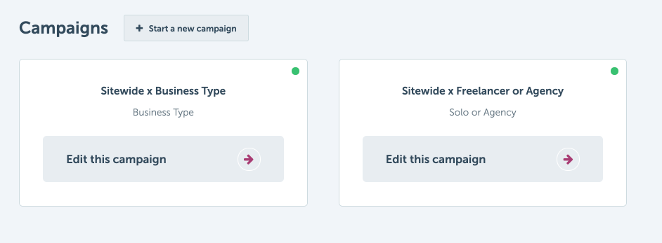 Two RightMessage personalization campaigns