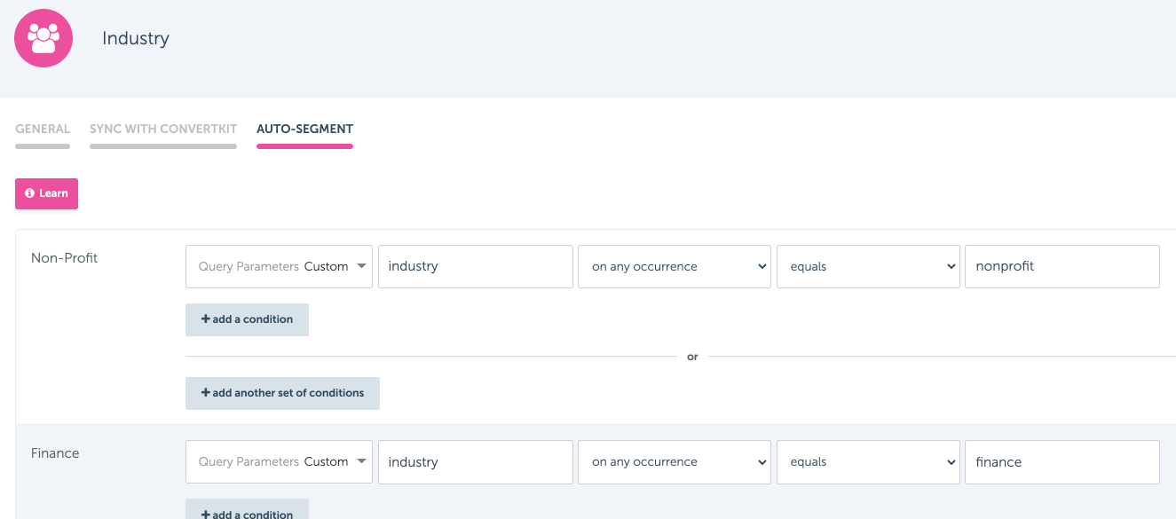 Setting up internal auto-segment rules